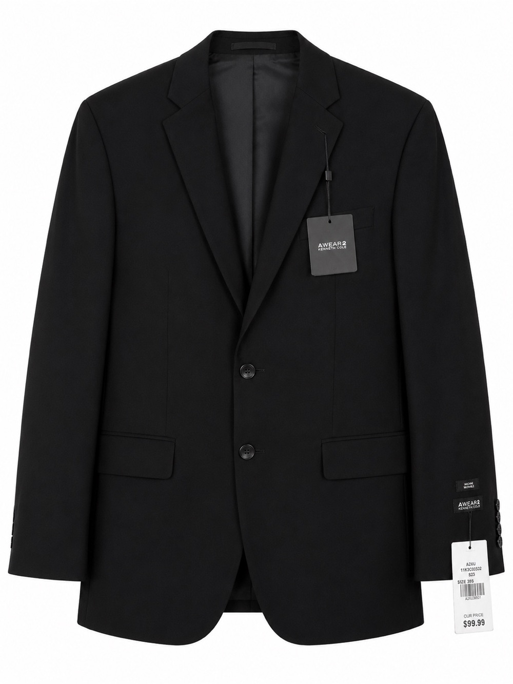 Men’s NWT Kenneth Cole AWEAR-TECH Black Suit Jacket Blazer 39S Slim Modern Fit